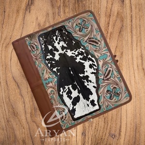 Cuero Lácteo Venta caliente Piel de vaca Mano Tooled Cremallera Bloqueo Diarios Boho Tradicional Vintage Cuero Bloqueo Diario de viaje - Product Image 1