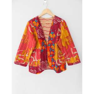 Vintage matelassé coton Kantha pardessus veste femmes hiver respirant tissé fleurs main bloc imprimé fleuri court fête porter - Product Image 3