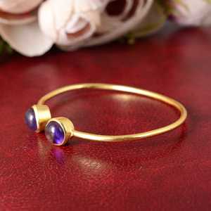High Demand Brass Bangles <b>Amethyst</b> <b>Bracelet</b> Boho Brass Cuff For Women 18k Gold Plated Dainty Geometric For Wholesale/OEM/ODM - Product Image 3