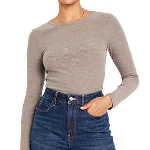 Camisetas recortadas de manga larga con cuello redondo para mujeres jóvenes, ropa de punto de diseño personalizado OEM de buena calidad para mujeres de Bangladesh - Product Image 5