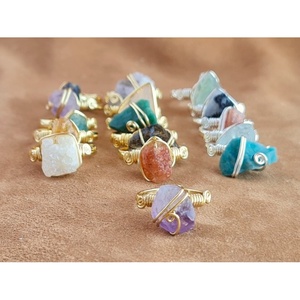Gold Plated Fashion <b>Rings</b> with Raw <b>Crystal</b> Stones for Resale in Boutiques - Product Image 1