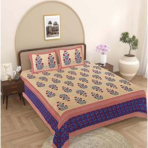 Blue <b>Floral</b> 240 TC 100% Cotton Super King Bedsheet with 2 Pillow Covers 3-Piece Set (SHKV1081) - Product Image 1