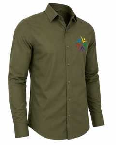 Camisa de Vestir Personalizada para Hombre, sin Cuello, Tejida, Transpirable, de Verano, Verde Oliva, Manga Larga, de Algodón, con Logotipo Bordado, Tallas XL-4XL - Product Image 3