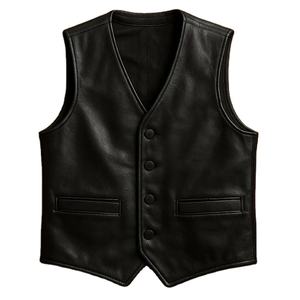 Gilet en cuir noir fait main pour homme, style western cowboy, motard, veste de moto, coupe classique, durable - Product Image 1