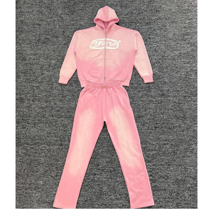 Survêtement technique pour garçons avec logo de marque personnalisé, écologique, 69% coton, 31% polyester, vert brut, sweat à capuche zippé intégral, pantalon de jogging - Product Image 4