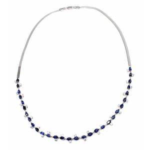925 Sterling Silver Bohemian Waterdrop Necklace with <b>Blue</b> Stone White and <b>Blue</b> <b>Beaded</b> Chain for Parties - Product Image 1