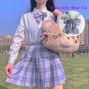 プリーツプレッピースタイルの女性用スカートチェック柄Y2Kハイウエストダンス弓スカートミニかわいい日本の制服 - Product Image 6
