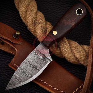 Cuchillos para acampar al aire libre de acero de Damasco hechos a mano, cuchillo despellejado de espiga completa con mango de madera - Product Image 5