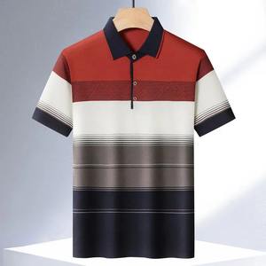 Men's High Quality Summer <b>Polo</b> T-<b>Shirt</b> Casual Business Style Button Front <b>Stripe</b> Printed Oversized Top Canvas Short Sleeves - Product Image 6