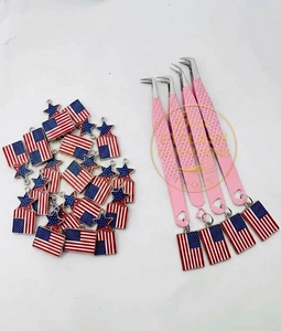 Pince à épiler pour extensions de cils en acier inoxydable noir, anti-magnétique, anti-statique, à pointe lisse de 10 mm, avec porte-clés drapeau américain et logo personnalisé, pour la beauté - Product Image 2
