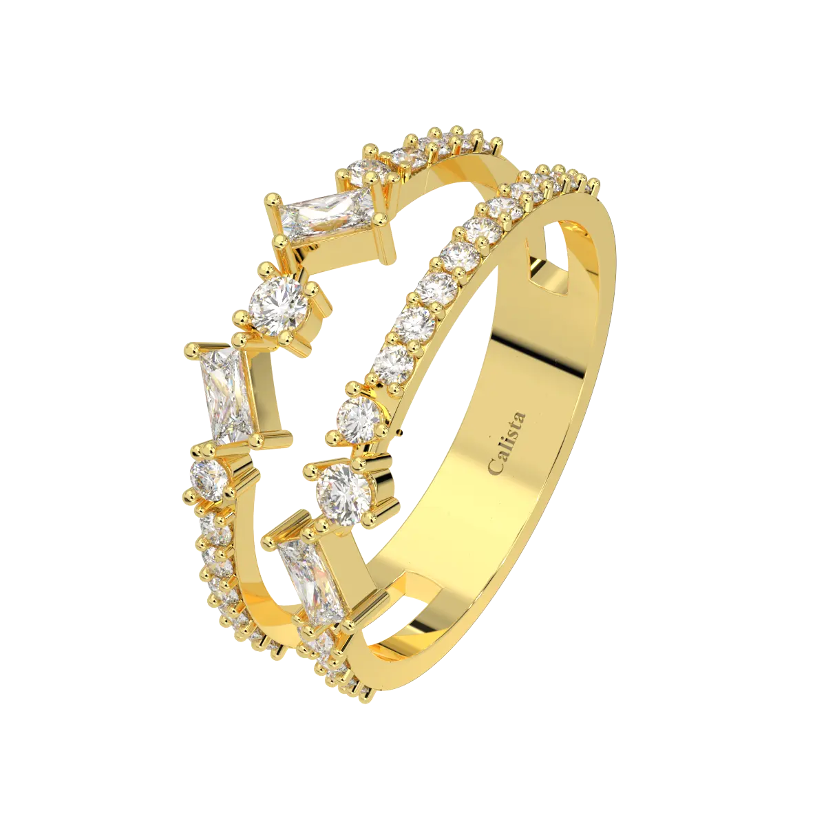 OEM Double Inserts Ring 10 Karat Echtgold Zirkonia Stein Mode Ringe für Frauen Vietnam Wraps Beide Baguette Round Cut Calista