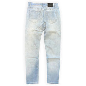 Jeans de Mezclilla Ajustados para Hombre, Color Azul Claro, Rotos y Reparados, Moda Casual, Personalizados, de Algodón de Alta Calidad - Product Image 2