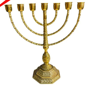 Elegant Bet Selling Christmas Menorah Gold Colored Jewish 7 Branch <b>Candle</b> Menorah Stand Eco Friendly Handmade for Home - Product Image 2