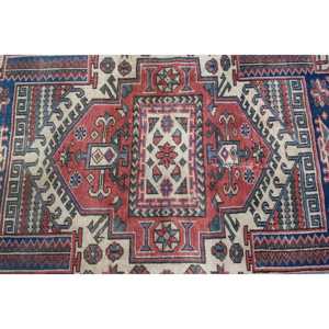 Turkish Vintage <b>Runner</b> Rug 2.3x6.5 ft, <b>Red</b> Blue Polka dot Wool Rug - Product Image 4