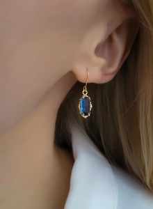 Boucles d'oreilles créoles en argent sterling 925 plaqué or avec charme aigue-marine, cadeau mignon pour les femmes et les enfants - Product Image 6