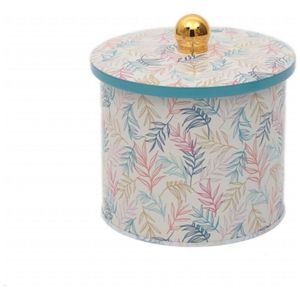 1.7L <b>Metal</b> round Canister with Knob Handle 140x125mm Leaf Pattern Design - Product Image 2