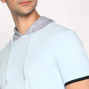 Customized Printing <b>Short</b> <b>Sleeves</b> Men's T-Shirt with <b>Hoodie</b> Quick Dry Breathable Gym Sports Jersey 100% Cotton Material - Product Image 4