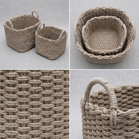 Ensemble de paniers de rangement en jonc de mer naturel, corbeille carrée en corde tressée épaisse avec poignée en arche, pot de table, décoration artistique pour l'aménagement de la pièce, artisanat