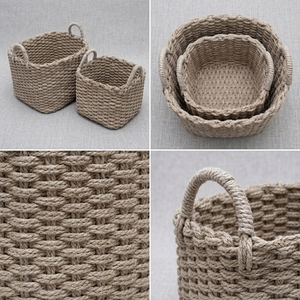 Natural Seagrass Storage <b>Basket</b> Set Chunky Braided Cord <b>Square</b> Bin Arch Handle Tabletop Planter Pure Art Room Setup Decor Crafts - Product Image 3