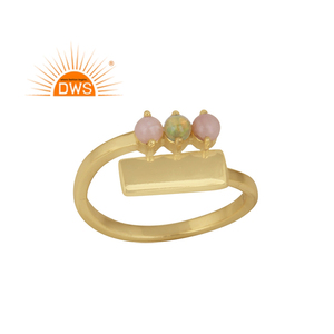 Best Selling Sterling Silver 18K <b>Gold</b> Plated Natural Ethiopian <b>Opal</b> & Pink <b>Opal</b> Gemstone <b>Ring</b> Demi Fine Jewelry Manufacturer - Product Image 1