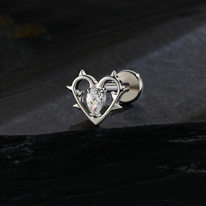 Titane Fil Interne CZ Coeur Avec Épines Lèvre Labret Monroe Stud Floral Cartilage Helix Boucle D'oreille Dos Plat Piercing Bijoux - Product Image 4