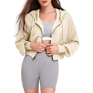 Sudadera con capucha y cremallera personalizada para mujer de alta calidad, Top corto transpirable, Sudadera con capucha, ropa deportiva OEM, Top corto con cremallera para mujer - Product Image 3