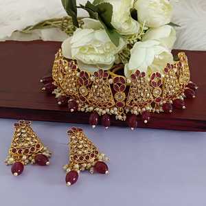 Bijoux indiens Bollywood Fausse perle cristal collier ras du cou boucles d'oreilles ensemble de bijoux de mariage pour femmes filles - Product Image 2