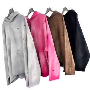 Pull unisexe boxy en détresse Sun faded Hoodies haute qualité tie dye oversize drop shoulder sweat à capuche personnalisé lavage à l'acide Hoodies - Product Image 1