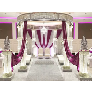 Mandap de Cristal para Bodas en Oferta con Luces LED, Pilares de Cristal, Mandap Iluminado de Metal y Cristal para Bodas en EE. UU. - Product Image 1