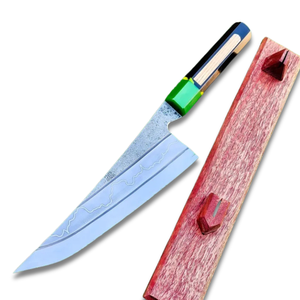 Couteau de survie en acier carbone fait main, manche en bois facile à saisir, étui en cuir pour utilisation en cuisine. - Product Image 1