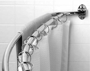 Tringle à rideau de douche à double rail, courbée et résistante, nickel brossé - Product Image 1