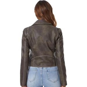 OEM venta al por mayor mujeres chaqueta de cuero genuino recortado Regular Fit XXL moto ropa deportiva a prueba de viento estilo universitario Otoño de punto - Product Image 4