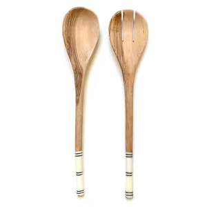 Ustensiles de cuisine émail bois de mangue salade ensemble élégant maison Restaurant vaisselle décoration couverts pour mariages - Product Image 5