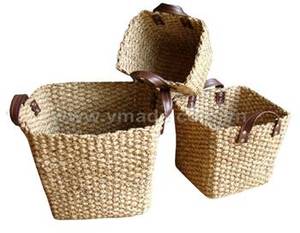 Economically Priced Handwoven Water Hyacinth <b>Woven</b> <b>Baskets</b> Tray Comfortable Handle for Bedroom Living Room Bathroom Organization - Product Image 3
