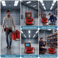 Cámara de Inspección de Alcantarillado HD de 10.1 Pulgadas con Zoom 8x, Pantalla Impermeable IP68, Contador de Metros, Cámara para Tuberías con DVR