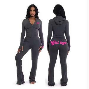 Conjunto de Pantalones Acampanados y Sudadera con Capucha de Invierno, Cintura Elástica de Spandex, Ajuste Regular Personalizado, Traje Deportivo para Mujer, Alta Calidad de Fabricante - Product Image 1