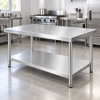 Table de travail en acier inoxydable double couche personnalisable, acier inoxydable 201, épaisseur 1,0 mm, pour restaurant, cantine