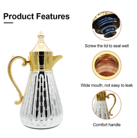 Termo Ecológico de Lujo Estilo Árabe, Jarra Térmica con Revestimiento de Vidrio Rosa, Cafetera de Vacío Metálica, Termo Dallah para Ramadán