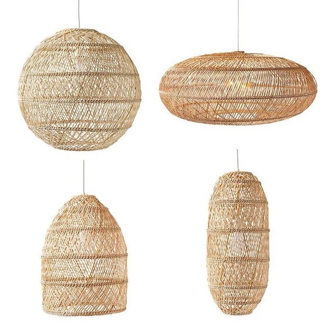 Rattan Pendant Lights Decor Bamboo Wicker Lampshades Chandeliers Ceiling Frames Handmade Lamp Shades Covers Wooden Modern Style
