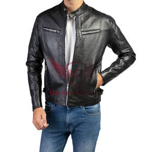 Veste en cuir noire pour homme-Extérieur en peau de mouton véritable, doublure en polyester, fermeture éclair-Vêtements d'extérieur stylés classiques - Product Image 1