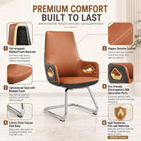 Fauteuil de Visiteur Exécutif Moderne en Cuir Nappa avec Base en Trappeau Métallique, Siège Rembourré pour Salle de Réunion