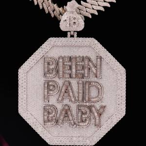 Pendentif en moissanite taille ronde et baguette sertie de diamants, style hip-hop, cadeau de mariage pour homme, argent sterling 925 - Product Image 3