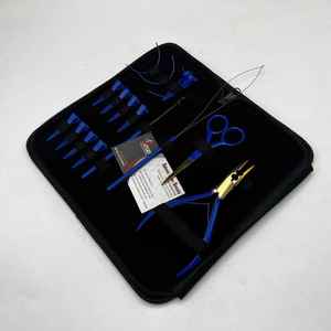 Pince d'extension de cheveux à micro-anneau avec logo personnalisé très vendue trousse à outils chirurgicale de qualité en acier inoxydable bleu plaqué or durable - Product Image 5