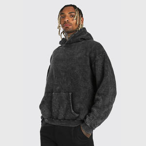 Sun Faded Custom Acid Wash Hoodies High Gsm Stone Washed Sudadera con capucha y pantalones de chándal para hombre - Product Image 3