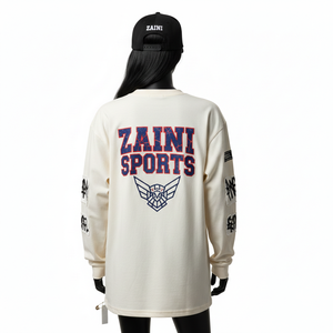 Camiseta de Manga Larga para Mujer, Tejido de Jersey de Algodón de Lujo, 225 GSM, Duradera, Suave al Tacto, Color Crema, Logotipo Personalizado Impreso en Algodón - Product Image 2