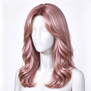 Peluca sintética rizada de longitud media en capas color oro rosa con flequillo cortina - Product Image 5