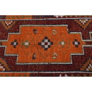 Turkish Vintage Rug, 2.7x11.1 ft Herki Rug, <b>Red</b> Orange Solid <b>Wool</b> Rug - Product Image 5