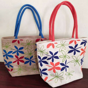 Sac à main en jute écologique pour femmes, poignée en cuir véritable, imprimé à l'écran, conçu pour les amateurs de mode, le bureau, les courses - Product Image 2