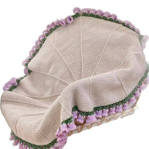 Couverture en crochet faite main personnalisée, motif bouquet de roses et clochettes, en pelote de coton, avec motifs de plantes de dessin animé - Product Image 5