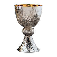 Calice en métal argenté avec patène, élégant ensemble de coupes de communion religieuse pour l'autel de l'église, la messe et les cérémonies sacrées
